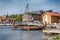 The Oseberg Viking Ship and her Copy in the fjord, Tonsberg, Norway