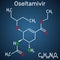 Oseltamivir antiviral drug molecule. Structural chemical formula on the dark blue background
