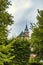 Oslo, Norway Akershus stone ancient fortress. A fragment of a building, a spire with a clock