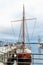 Oslo, Norway, July 27, 2013: port, Oslo`s port area with vintage sailboats on a cloudy day