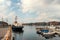 Oslo, Norway, July 27, 2013: port, Oslo`s port area with vintage sailboats on a cloudy day. Editorial