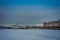 OSLO, NORWAY - MARCH, 26, 2018: Gorgeous above view of the city from Ski Jump, with some huge ships in the riverside