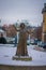 OSLO, NORWAY - MARCH, 26, 2018: Outdoor view of statue of Norwegian actress Wenche Foss in park outside National Theatre