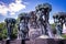 OSLO, NORWAY: Sculpture statues and the fountain in Vigeland Sculpture Park in Oslo, Norway