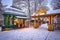 Oslo, Norway - Traditional Christmas market with falling snow