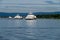 OSLO, NORWAY â€“ JULY 11, 2022: Oslo fjord, environmentally friendly, all electric ferry boat travelling the fjord
