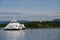 OSLO, NORWAY â€“ JULY 11, 2022: Oslo fjord, environmentally friendly, all electric ferry boat travelling the fjord