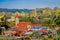 OSORNO, CHILE, SEPTEMBER, 23, 2018: Above view of the church on the background of the river, Puerto Octay