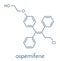 Ospemifene dyspareunia drug molecule. Used to treat pain during sexual intercourse dyspareunia. Skeletal formula.