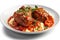 Osso buco - braised veal shanks in a tomato-based sauce. Generative AI image.