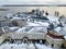 Ostashkov, Tver region, Russia, January, 07, 2020. Buildings of the Nilo-Stolbenskaya desert on Stolobny island and Seliger lake i