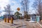 OSTERSUND, SWEDEN, APRIL 18, 2019: Historical petrol station at the Jamtli open-air museum in Ostersund, Sweden