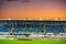 OSTRAVA, CZECH REPUBLIC, SEPTEMBER.8. 2020: Athletics stadium and sunset light, professional race