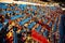 OSTRAVA, CZECH REPUBLIC, SEPTEMBER 8. 2020: Social distancing sitting on sport stadium. Fans on stadium in post corona time