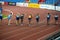 OSTRAVA, CZECH REPUBLIC, SEPTEMBER 8. 2020: Start of professional track and field athletics race. Original wallpaper for summer