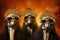 Ostrich Trio in Golden Headgear and Goggles