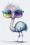 Ostrich Wearing Colorful Sunglasses Watercolor AI Generated