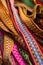 OTAVALO, ECUADOR - MAY 17, 2017: Beautiful andean traditional belt textile yarn and woven by hand in wool, colorful