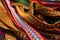 OTAVALO, ECUADOR - MAY 17, 2017: Beautiful andean traditional belt textile yarn and woven by hand in wool, colorful