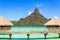 Otemanu mountain view and traditional overwater bungalowâ€™s wit