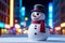 Otherworldly Glow, Snowman in Urban Wonderland, AI Generated