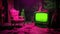 Otherworldly Grotesque: A Haunting Chair And Tv In A Neonpunk Room