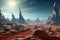 Otherworldly landscape on distant alien planet. Generative AI