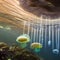 An otherworldly underwater scene with floating jellyfish and bioluminescent plankton, emanating an eerie glow3, Generative AI