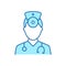 Otolaryngologist Doctor Color Line Icon. Otolaryngology Medic Staff with Stethoscope, Mirror Linear Pictogram. Ear, Nose