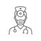 Otolaryngologist Doctor Line Icon. Otolaryngology Medic Staff with Stethoscope, Mirror Linear Pictogram. Ear, Nose