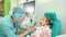 Otolaryngologist treats infant, Medical examination child, health prevention, consultation of ENT doctor, otoscopy