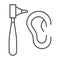 Otoscope and human ear thin line icon, medical concept, Examination by otolaryngologist sign on white background