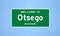 Otsego, Michigan city limit sign. Town sign from the USA.