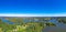 Ottenstein lake. Panorama view from above to the reservoir and the old ruin of Lichtenfels