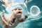 otter diving into crystal-clear pool, with bubbles and splashes