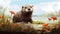 Otter In The Grass: Concept Art Painting With Soviet Influence