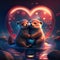 Otter Pups hugging heart Valentines day card with couple of bears hugging in the water AI Generated animal ai