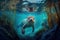 otter swimming underwater, exploring hidden world