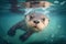 otter swimming underwater, with only its whiskers and eyes visible
