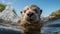 An otter swimming in water. Generative AI.
