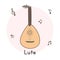 Oud clipart cartoon style. Brown lute middle eastern string musical instrument flat vector illustration. Wooden lute vector design
