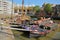 Oudehaven Harbor with colorful historical houseboats and Cube houses Kijk Kubus in the background, Rotterdam