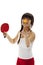 Oung Asian woman with a ping-pong racket
