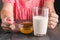 Oung woman having healthy breakfast in kitchen