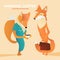 Ð¡ouple anthropomorphic foxes cartoon