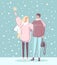 Ð¡ouple of lovers celebrating New Year. Walk under the snow.