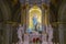 Our Lady\\\'s statue on the altar of the Sanctuary of Our Lady of the Guard in the fog, in winter time, in