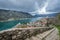 Our Lady of Salvation bell tower and view of Kotor marina