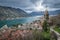 Our Lady of Salvation bell tower and view of Kotor marina