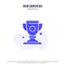 Our Services Achievement, Cup, Prize, Trophy Solid Glyph Icon Web card Template